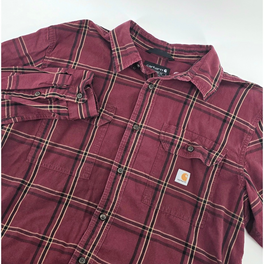 Carhartt Loose Fit Plaid Shirt Size Large Mens Burgundy Gorpcore Long Sleeve